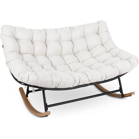 Fauteuil à Bascule Double Papasan pour 2 Personnes, Causeuse Métallique Surdimensionné de 320 KG avec Coussin Épais, Fauteuil Œuf à Bascule, Beige (1/5)