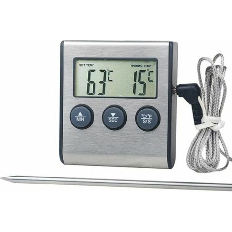 Digitales Küchenthermometer, großes LCD-Display, lange Sonde für Grill, Ofen, Fleisch, Kochtemperatur, Alarm-Timer-Tool (1/4)
