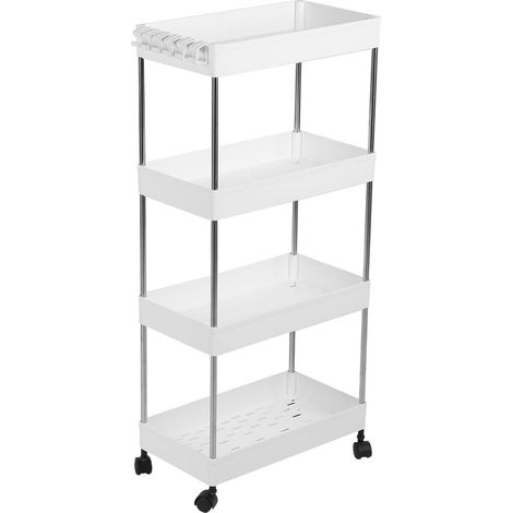 Étagère de rangement mobile pour salle de bain, toilettes et cuisine, modèle TrolleyGap, blanche, 4 niveaux (1/5)