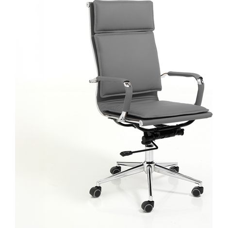 Silla de oficina ergonómica de piel sintética con ruedas Paly - Gris (1/4)