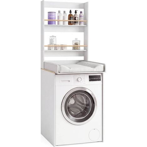 Fasciatoio modulabile AMBRE, da posizionare sopra la lavatrice, finitura in faggio e bianco, con 2 ripiani e piano fasciatoio ri (1/5)