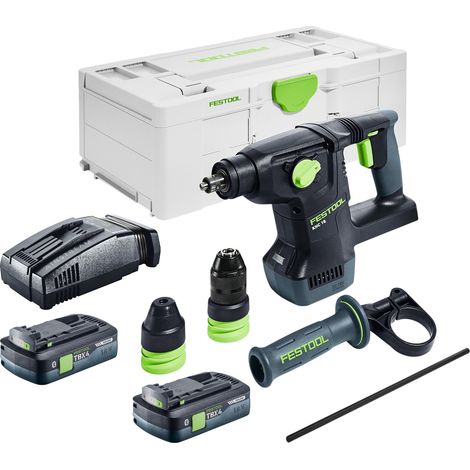 Martillo combinado a batería Festool KHC 18 EB-Basic 18 V 2,6 J SDS-Plus sin escobillas + 2 baterías de 4,0 Ah + cargador rápido + Systainer