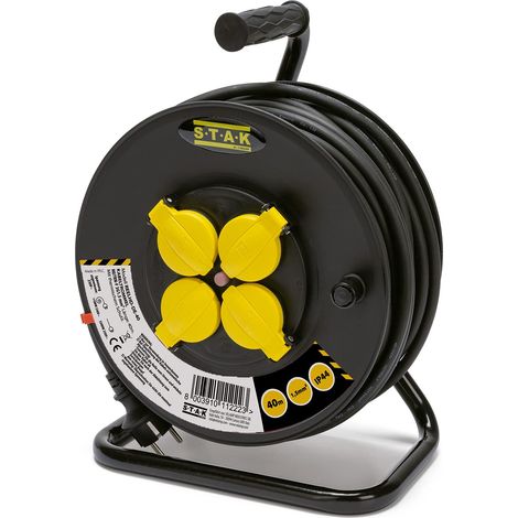 Enrouleur de câble électrique, 4 prises et fiche Schuko, H07RN-F3G1.5MM2, 40M, IP44 (1/2)