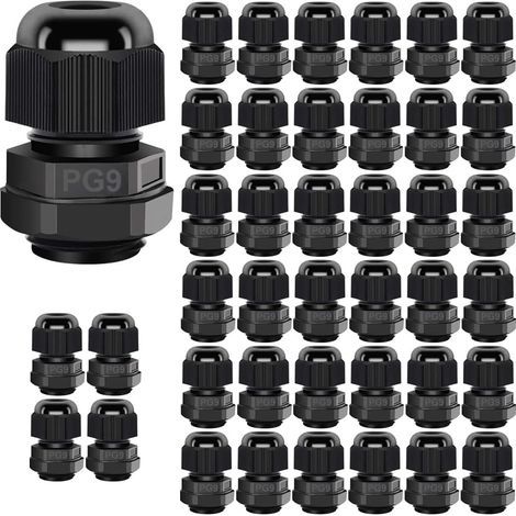 40 Kabelverschraubungen, PG9-Kabelstecker IP68, schwarzer PP-Kunststoff, 4–8 mm, Haus- und Gartenbeleuchtung (1/5)