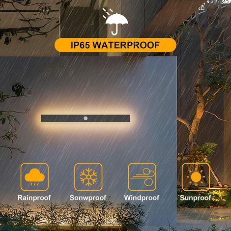 Lange Außenwandleuchte mit Bewegungsmelder, schwarze LED-Außenwandleuchte, IP65 wasserdicht, warmweißes Licht (3000 K), für Garten oder Garage, 60 cm (1/5)