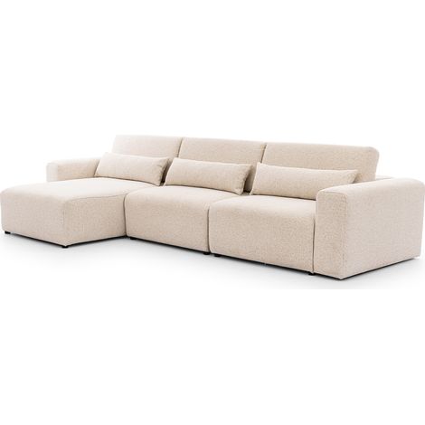 Canapé d'angle gauche 3 places modulable têtières relevables Velano Beige (1/5)