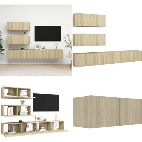 Ensemble de meuble TV 4 pcs Chêne sonoma Bois d'ingénierie - Meubles Tv - Meuble Tv Suspendu - Meuble Hifi - Rangement Salon - Mobilier Salon - Home & Living (1/5)