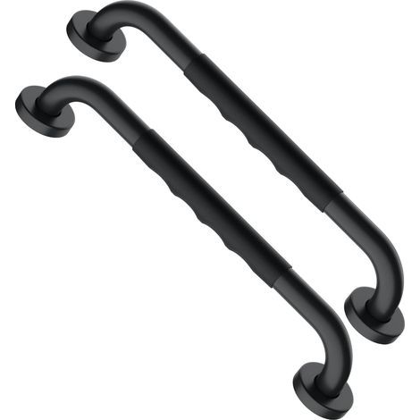 Schwarze Edelstahl-Griffstangen für das Badezimmer, 40 cm lang, mit rutschfesten Gummigriffen (2 Stück) (1/5)