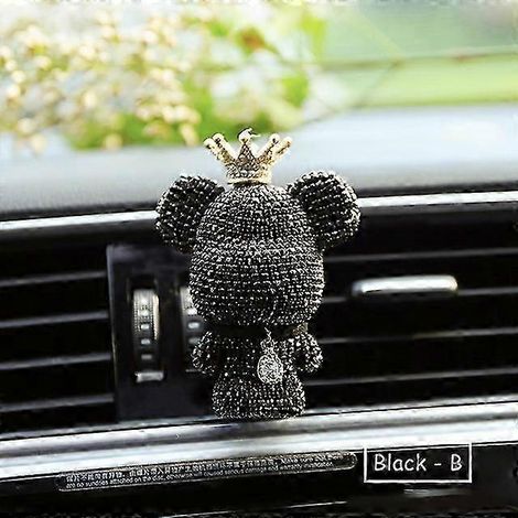 Bouche d'aération de voiture Ours mignon créatif et de haute qualité, diffusion d'aromathérapie et de parfum léger longue durée, pour l'intérieur de votre voiture, cadre de véhicule (Noir B) (1/3)