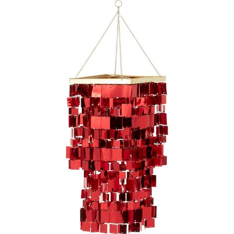 Abat-jour chandelier carré pvc rouge effet lumineux moderne - Rouge brillant effet miroir (1/5)