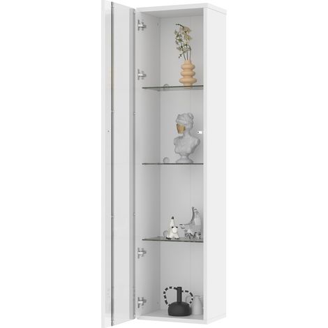 Vitrine LED murale 40 x 29 x 170 cm avec étagères en verre, commande APP, panneaux acryliques et design minimaliste blanc - CHICFURN (1/5)