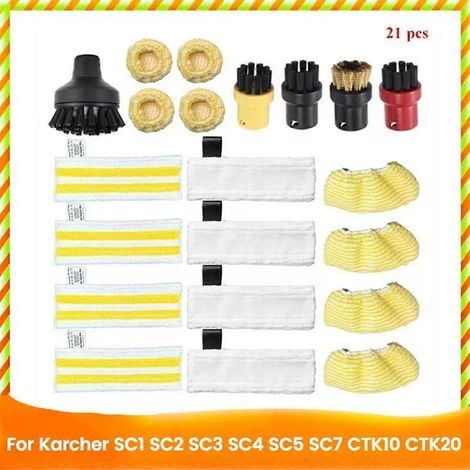 Lot de 21 pièces pour nettoyeur vapeur Karcher SC1 SC3 SC4 SC5 SC7 : embouts, brosses et lingettes de rechange pour les surfaces tenaces. (1/5)