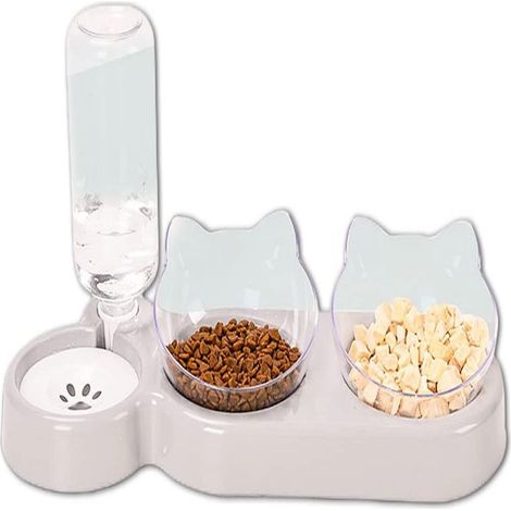 3-in-1 Katzenfutter- und Wasserspender – Automatischer Wasserspender – Doppelspender – Weiß (1/5)