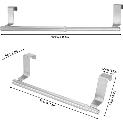 Porte-serviettes suspendu en acier inoxydable, barre porte-serviettes extensible, support de rangement sans perçage pour placards et salles de bains. (1/5)