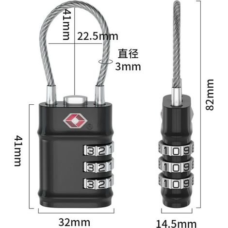 Cadenas Valise TSA Approuvé, Cadenas Valise Avion à 3 chiffres Câble Flexible pour Valise, Cadenas Sac à Dos, Ouverture en un Clic et Boîte Cadeau (Noir-Argenté, 2 pièces) (1/5)