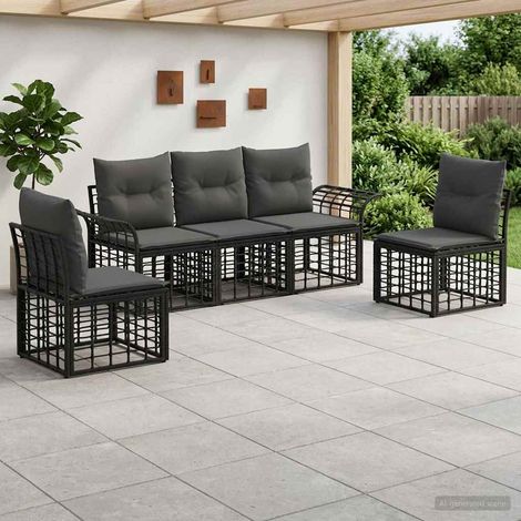vidaXL Set di divani da esterno 5 pcs Nero e Grigio scuro