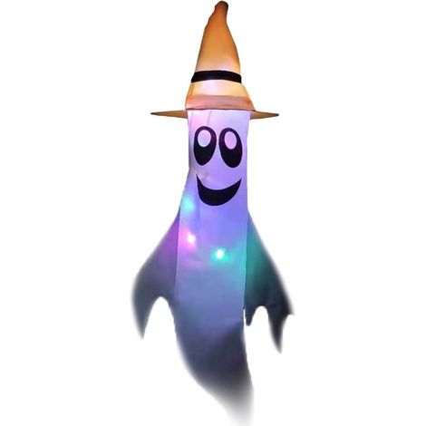 Manches à air fantômes d'Halloween avec guirlandes lumineuses LED - Décorations fantômes suspendues pour Halloween et jardin (1/5)