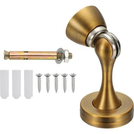 Magnetic door stop, zinc alloy door bracket, wall protector with screws, brass color (1/5)