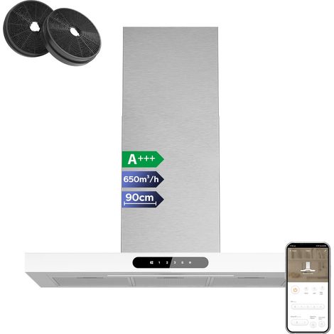 Ciarra – Hotte aspirante murale Wi-Fi connectée 90cm 650m3/h 4 vitesses – Classe A+++ – Silencieuse 59dB – CD9102W (1/5)