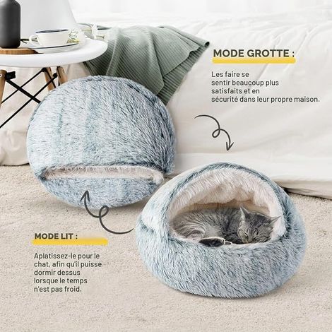 Lit pour Chat Peluche Lavable 50x50cm, Gris Panier Chat en Peluche Douce avec Intégré, Coussin amovible, Nid Chaud et Confortable, pour Chats Aiment se Blottir (1/4)