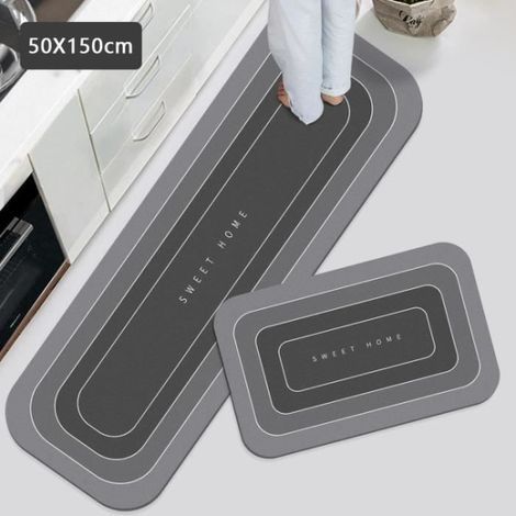 (Hellgrau) Rutschfeste, wasserdichte Badematte, super saugfähige Küchen- und Badezimmermatte – Hellgrau – 50 x 150 cm (1/4)