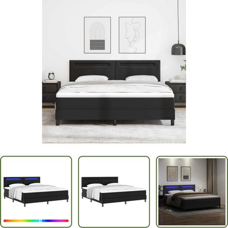 Kunstlederbett - Boxspringbett mit Matratze Schwarz 180 x 200 cm Kunstleder (1/5)