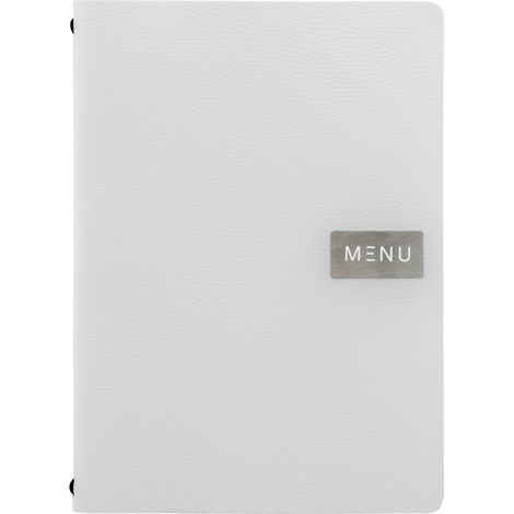 Carte menu 100% CUIR aggloméré - Coloris blanc - Ligne RAW - format A4 -  1 insert inclus (4 vues) - Securit