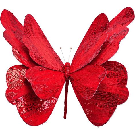TrAdE Shop Traesio - Rametto Decorativo Natalizio A Farfalla In Velluto Con Paillettes Grande Ornamento Feste - Rosso (1/2)