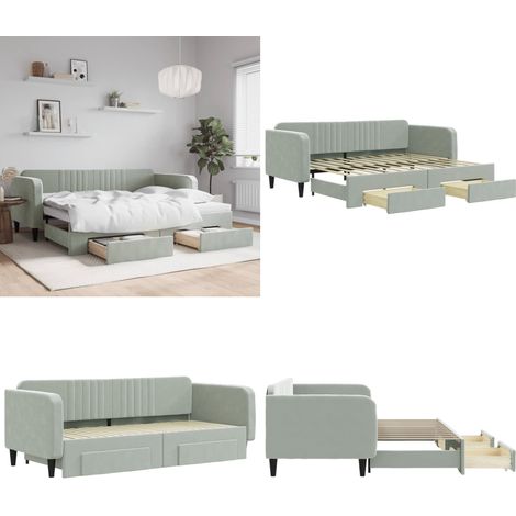 Tagesbett Ausziehbar mit Schubladen Hellgrau 90x200 cm Samt - Sofa - Schlafcouch - Gästebett - Tagesbett - Wohnzimmermöbel - Home & Living (1/5)
