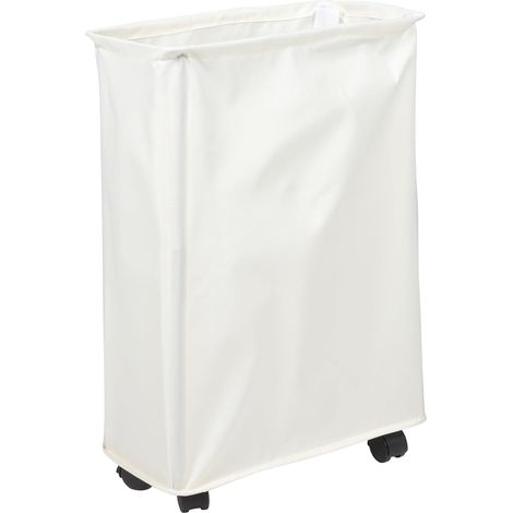 Bac de Rangement Linge Étroit avec Poignée et Roulettes en Tissu Oxford Beige, Pliable et Multifonction pour Chambre ou Dortoir (1/5)