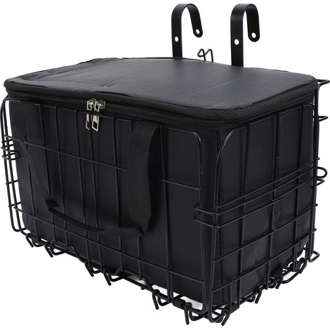 Panier avant de vélo avec sac intérieur amovible, grand panier en fer pour VTT, idéal pour transporter animaux, fruits et courses (noir). (1/5)