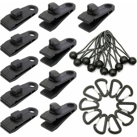 Lot de 30 attaches de bâche d'extérieur avec poignées de verrouillage et sangles à mousqueton pour attaches de camping en plein air, attaches d'auvent de caravane.