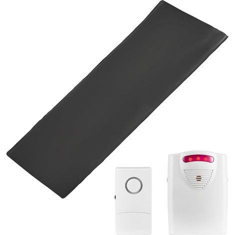 Tapis Alarme de Lit Capteur Sortie de Lit Sans Fil avec Téléavertisseur Prévention Chutes 14x30 Pouces PVC Noir