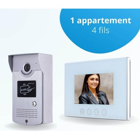 Portier interphone vidéo CARDS 4 Fils - 1 écran blanc 7" - avec mémoire photos - avec lecteur de badge