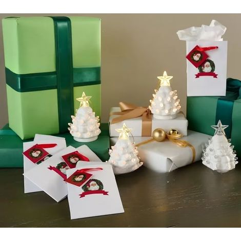 Ensemble de 4 mini sapins de Noël nostalgiques - Ensemble de 4 mini sapins de Noël - D -