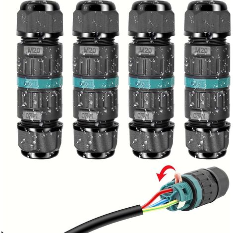 Connettori elettrici impermeabili IP68 - Connettore per cavo a 3 fili, scatola di giunzione per esterni, per cavi da Ø 5 a 9 mm (4 pezzi) (1/5)