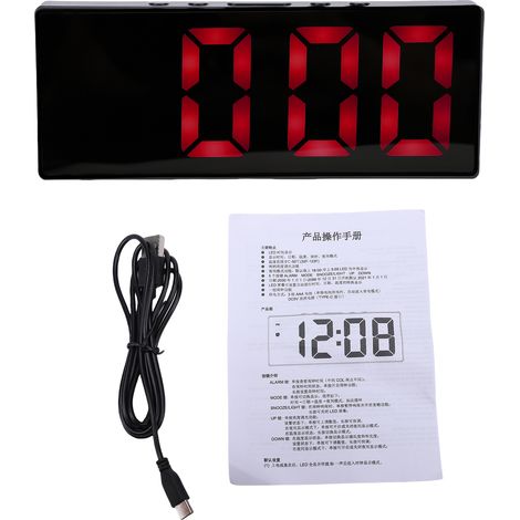Réveil numérique LED avec miroir, écran 6,25 pouces, batterie de secours, luminosité réglable, double alarme, fonction snooze, idéal pour la chambre ou le bureau. Cadre noir avec éclairage rouge. (1/5)