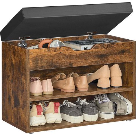 Banco zapatero con asiento acolchado banco de entrada con 3 compartimentos y asiento acolchado 30 x 60 x 44 cm para entrada dormitorio salón beige natural 120004089 (1/5)