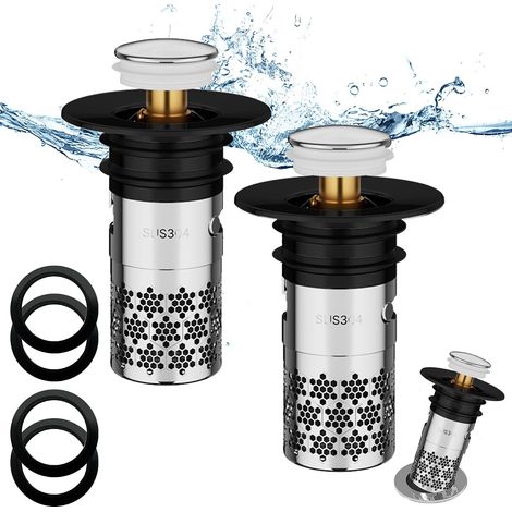 Bonde Lavabo Pop Up Universel 34 40mm, Lot de 2   Filtre Anti Clogging, Accessoire pour Évier, Salle de Bain et Cuisine (1/5)