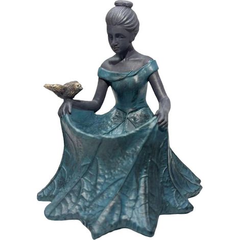 Statue de jardin féérique avec mangeoire et bain d'oiseaux en résine sculpture décorative d'extérieur représentant une jeune fille - A (1/5)