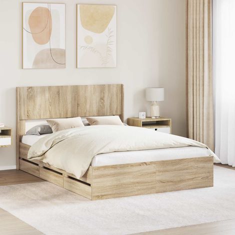 vidaXL Bettgestell mit Stauraum und Kopfteil Sonoma-Eiche 120 x 190 cm (1/5)