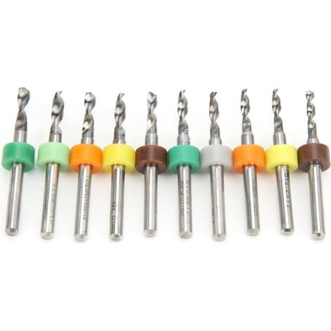 Jeu de 10 mini forets hélicoïdaux à queue droite en carbure de tungstène pour la réparation de circuits imprimés (2,1-3,0 mm).