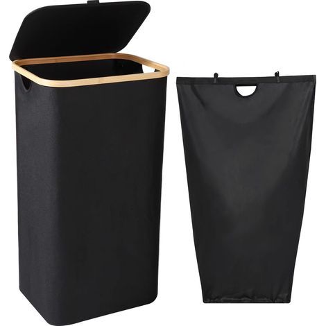 (Black) Laundry Basket, 100L Laundry Hamper with Lid and Handles - Dirty Laundry Bin with Removable Dirty Laundry Bag - Large Capacity Foldable Laundry Basket, 40.5x33.5x75CM