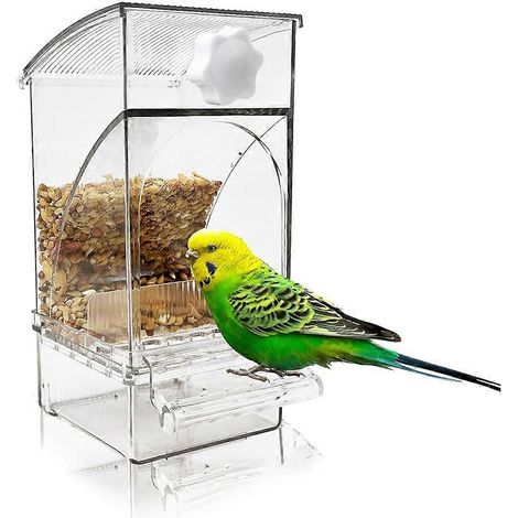 Automatischer, transparenter, auslaufsicherer Vogelfutterspender Käfigzubehör für Wellensittiche, Nymphensittiche und Kanarienvögel (1/5)