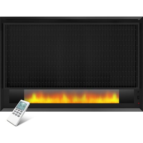 Elektrokamin mit Heizung 1700W, Wandkamin mit LED Flammeneffekt Kaminfeuer, Elektrischer Kamin Wand mit Thermostat Fernbedienung, Kaminofen mit Heizfunktion, Wandmontage, Schwarz (1/5)