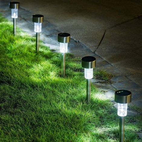 Lampe solaire extérieure sans fil – 12 pièces en acier inoxydable pour jardin, terrasse, pelouse et allée (1/4)