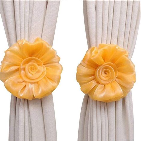 1 paire d'embrasses de rideaux à clip, motif rose, corde tressée, pompons, boucle, cordon décoratif tricoté à la main (1/5)