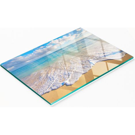 Tabla de cocina de vidrio duradera y elegante con estampado de playa hawaiana, 80x52 cm.