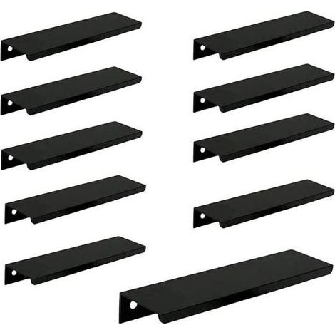 Lot de 10 Poignée Noir Poignée de Meuble Noir- Poignée Invisible Poignee de Meuble Cuisine Noir Poignée Meuble Noir Mat en Alliage d'Aluminium Entraxe 128mm (1/5)