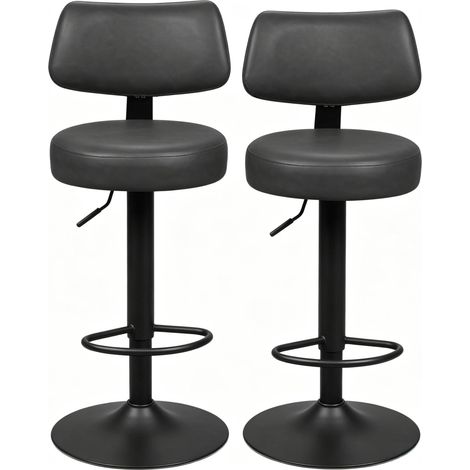 CHICFURN Taburete de bar regulable 41x41x84-109 cm en polipiel antracita, lote de 2 (1/5)